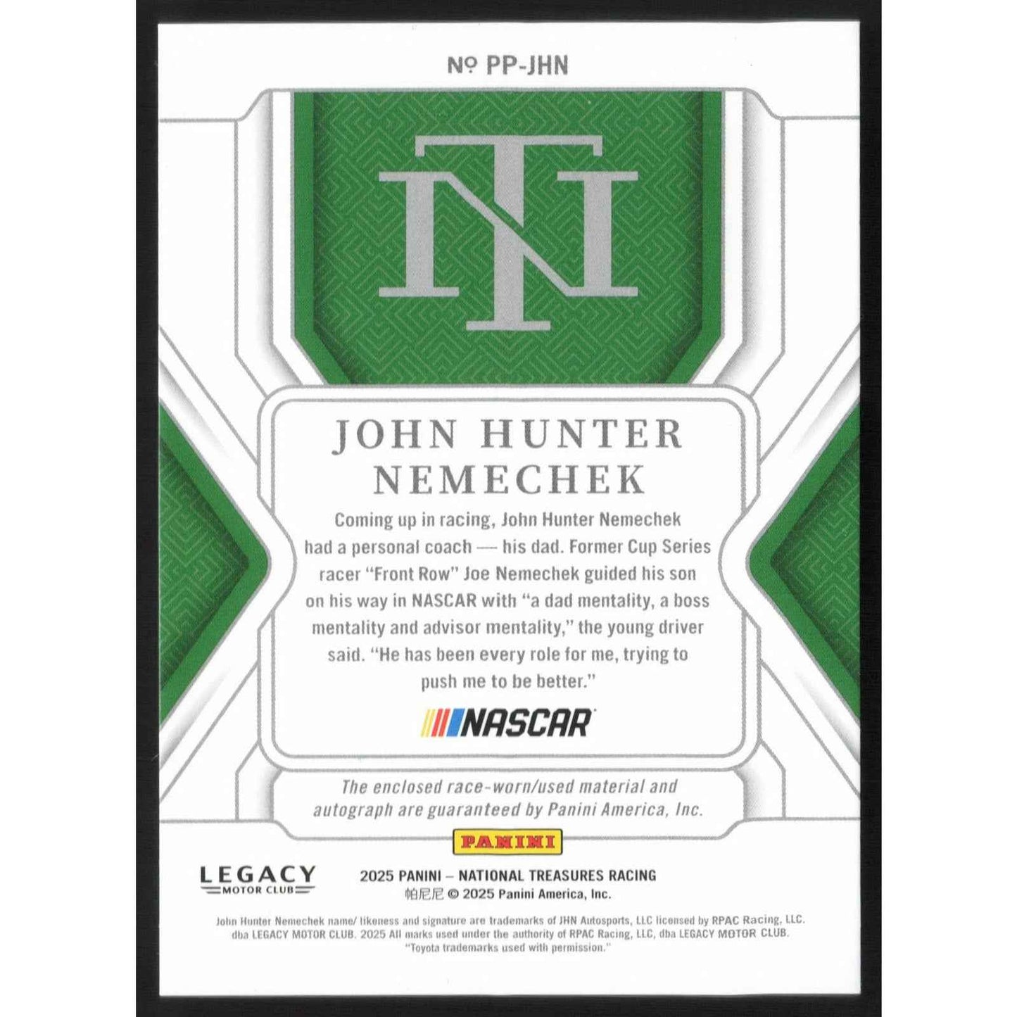 2025 National Treasures John Hunter Nemechek Premium Patches Red #/11