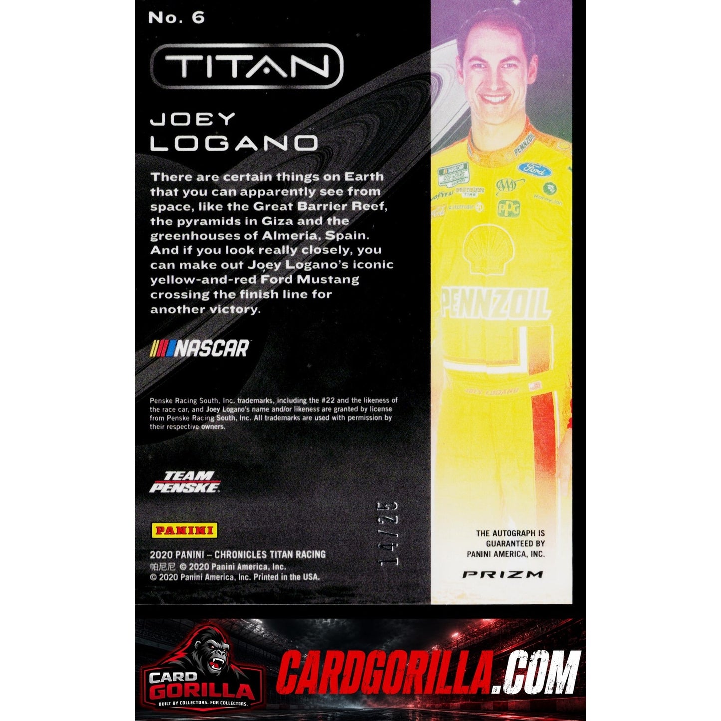 2020 Panini Chronicles #6 Joey Logano Titan Purple #/25