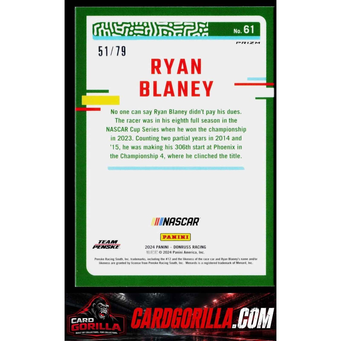 2024 Donruss #61 Ryan Blaney Optic Pink Velocity #/79