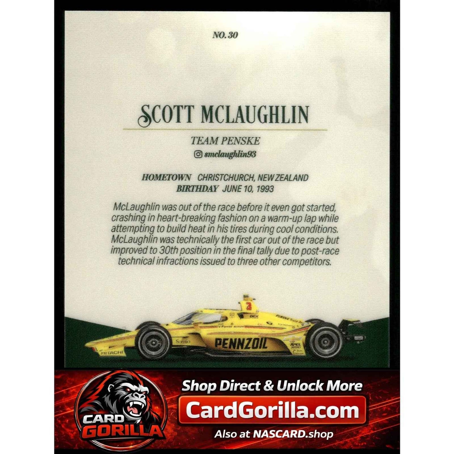 2025 Parkside Indy 500 Pacific #30 Scott McLaughlin Red V2