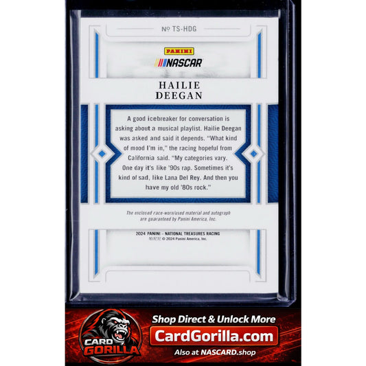 2024 Panini National Treasures #TS-HDG Hailie Deegan Treasured Swatches #/99