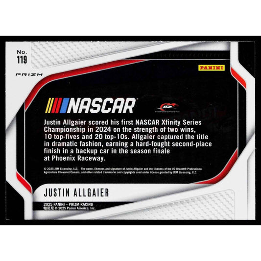 2025 Panini Prizm #119 Justin Allgaier White Sparkle