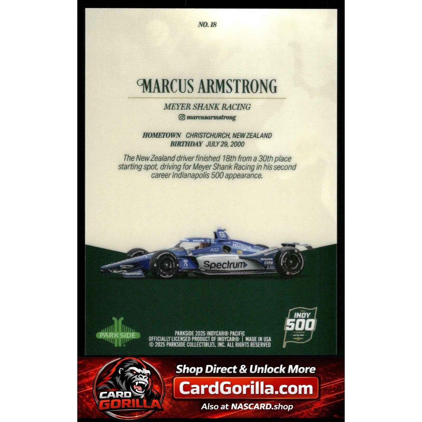 2025 Parkside Indy 500 Pacific #18 Marcus Armstrong