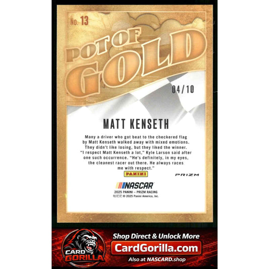 2025 Panini Prizm #13 Matt Kenseth Pot Of Gold Gold #/10