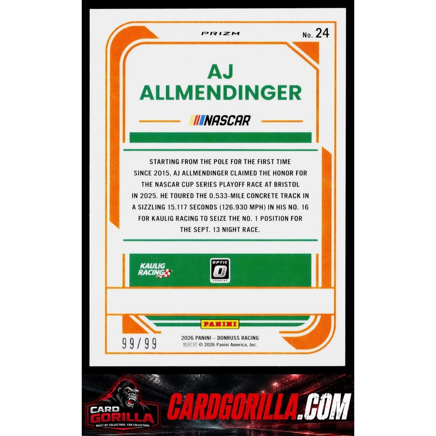 2026 Donruss #24 AJ Allmendinger Optic Green Velocity #/99