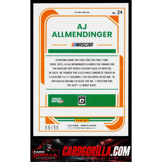 2026 Donruss #24 AJ Allmendinger Optic Green Velocity #/99