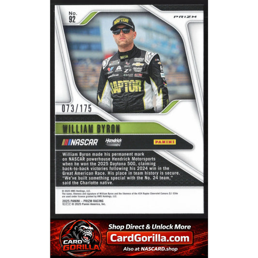 2025 Panini Prizm #92 William Byron Red Power #/175