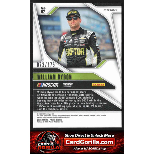 2025 Panini Prizm #92 William Byron Red Power #/175