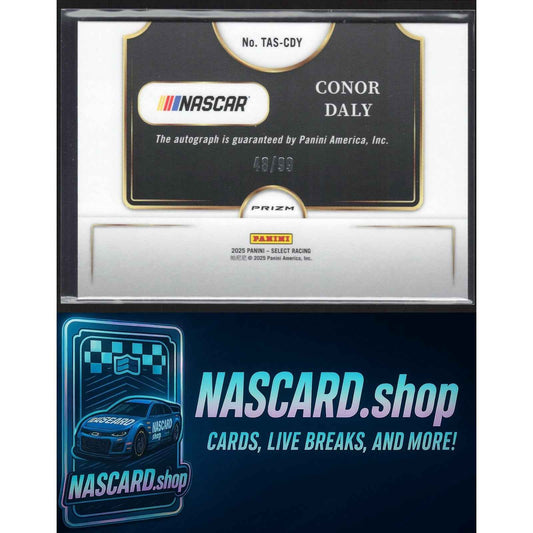 2025 Panini Select Conor Daly Trackside Action Signatures Blue Prizms #/99