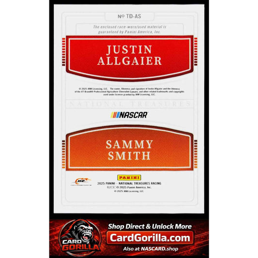 2025 National Treasures Sammy Smith Justin Allgaier Team Duals Holo Silver #/30