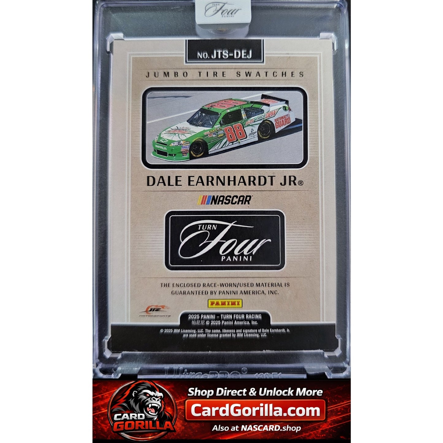 2025 Panini Turn Four #JTS-DEJ Dale Earnhardt Jr Jumbo Tire Swatches Gold #/10