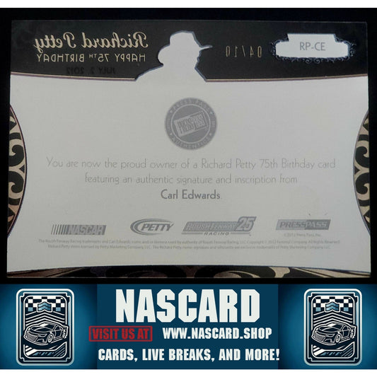 2012 Press Pass Showcase Petty 75 Birthday Gold Carl Edwards /10 Inscription - NASCARD.shop