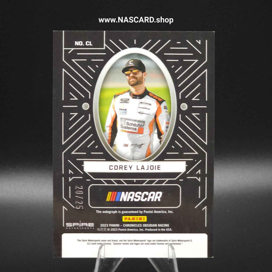 2023 Panini Chronicles Obsidian Signatures Corey Lajoie Electric Etch Pink /25 - NASCARD.shop