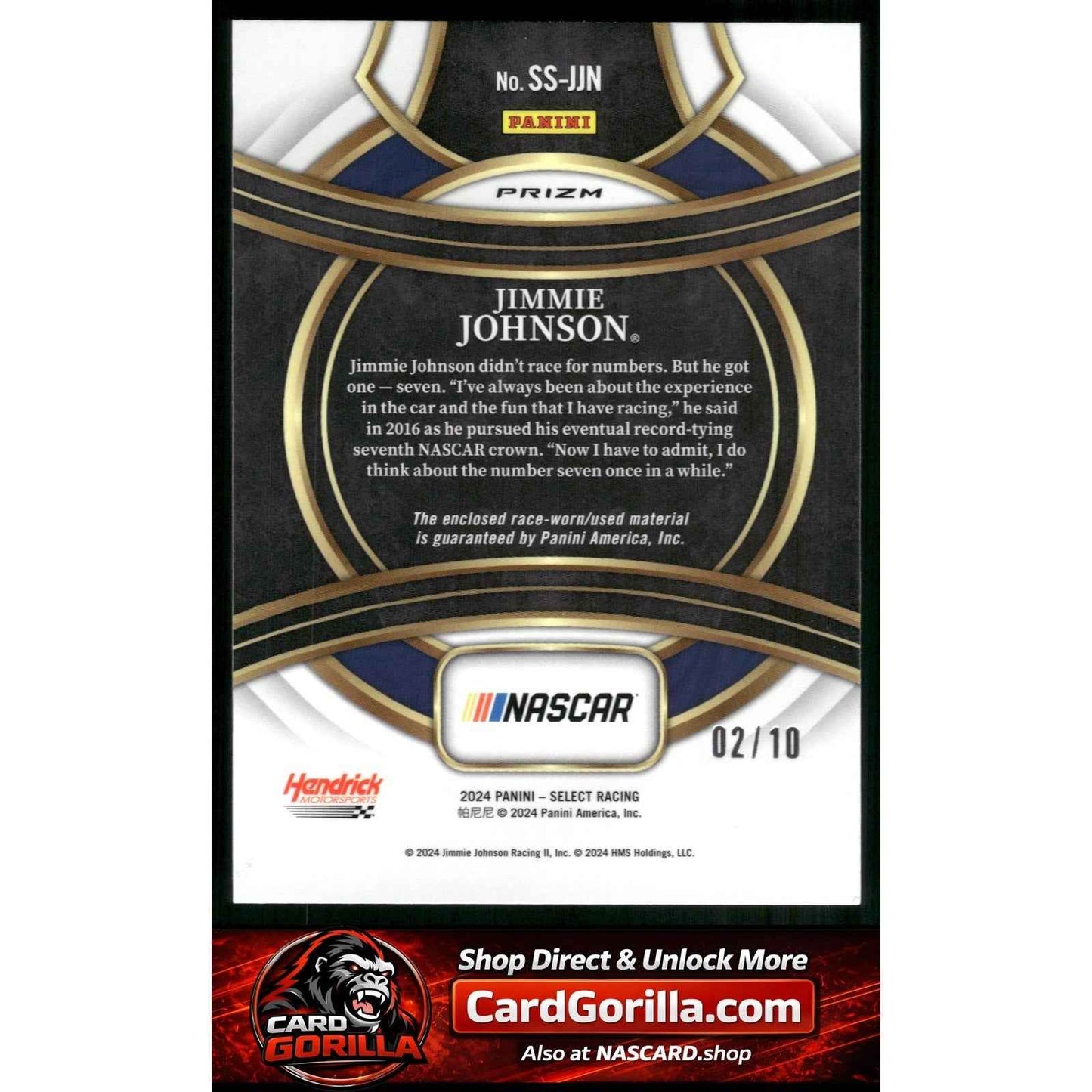 2024 Panini Select #SS-JJN Jimmie Johnson Selective Swatches Gold Prizms #/10