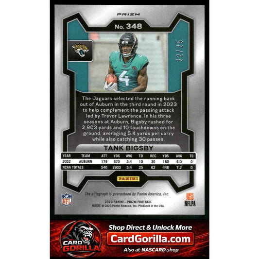 2023 Panini Prizm #348 Tank Bigsby Autographs Prizm Blue Shimmer RC #/25