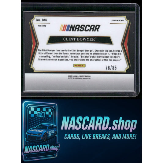 2025 Panini Select Pit Road #184 Clint Bowyer Purple Prizms #/85 - NASCARD.shop