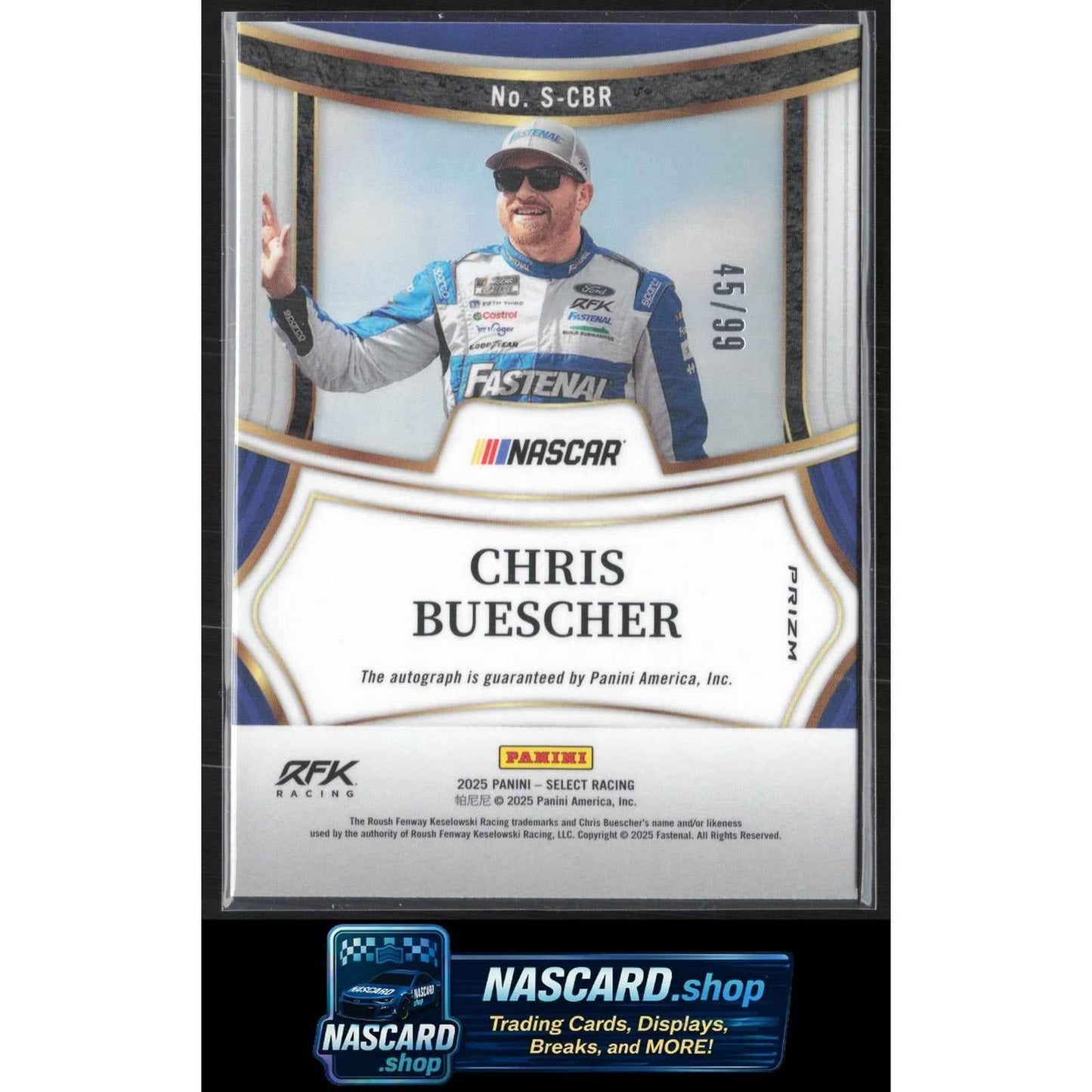 2025 Panini Select #S-CBR Chris Buescher Signatures Blue Prizms #/99