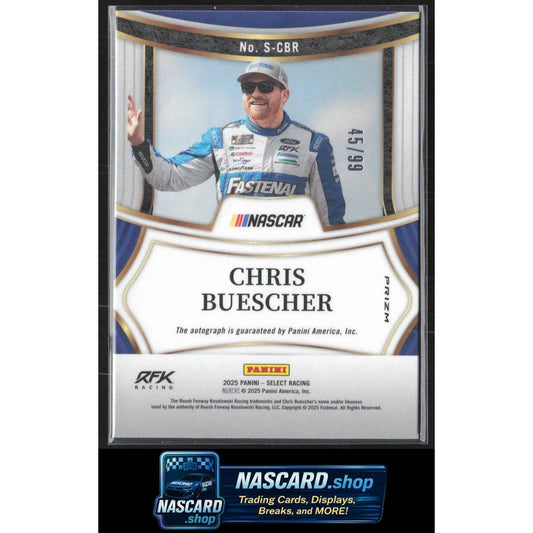 2025 Panini Select #S-CBR Chris Buescher Signatures Blue Prizms #/99