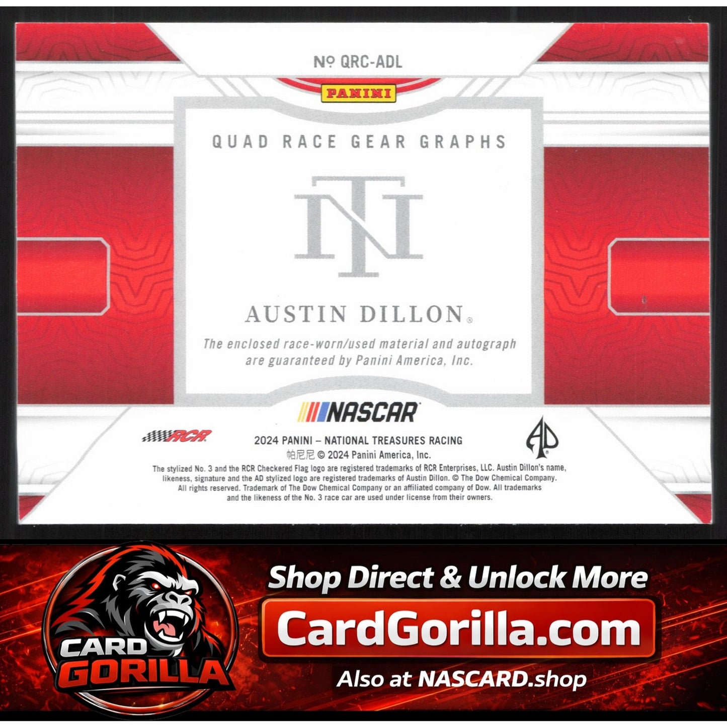 2024 Panini National Treasures #QRC-ADL Austin Dillon Quad Race Gear Graphs #/49