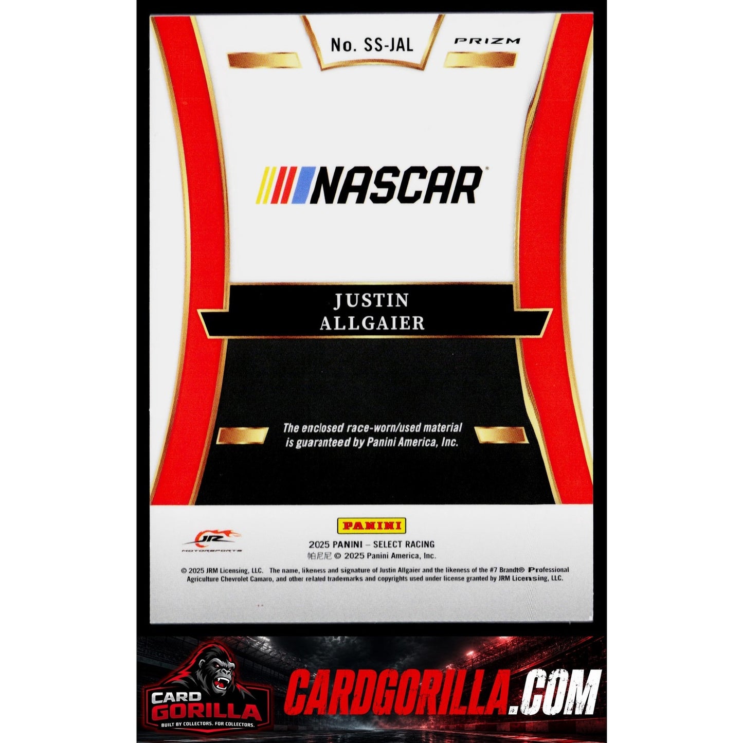 2025 Panini Select #SS-JAL Justin Allgaier Selective Swatches Ice Prizms