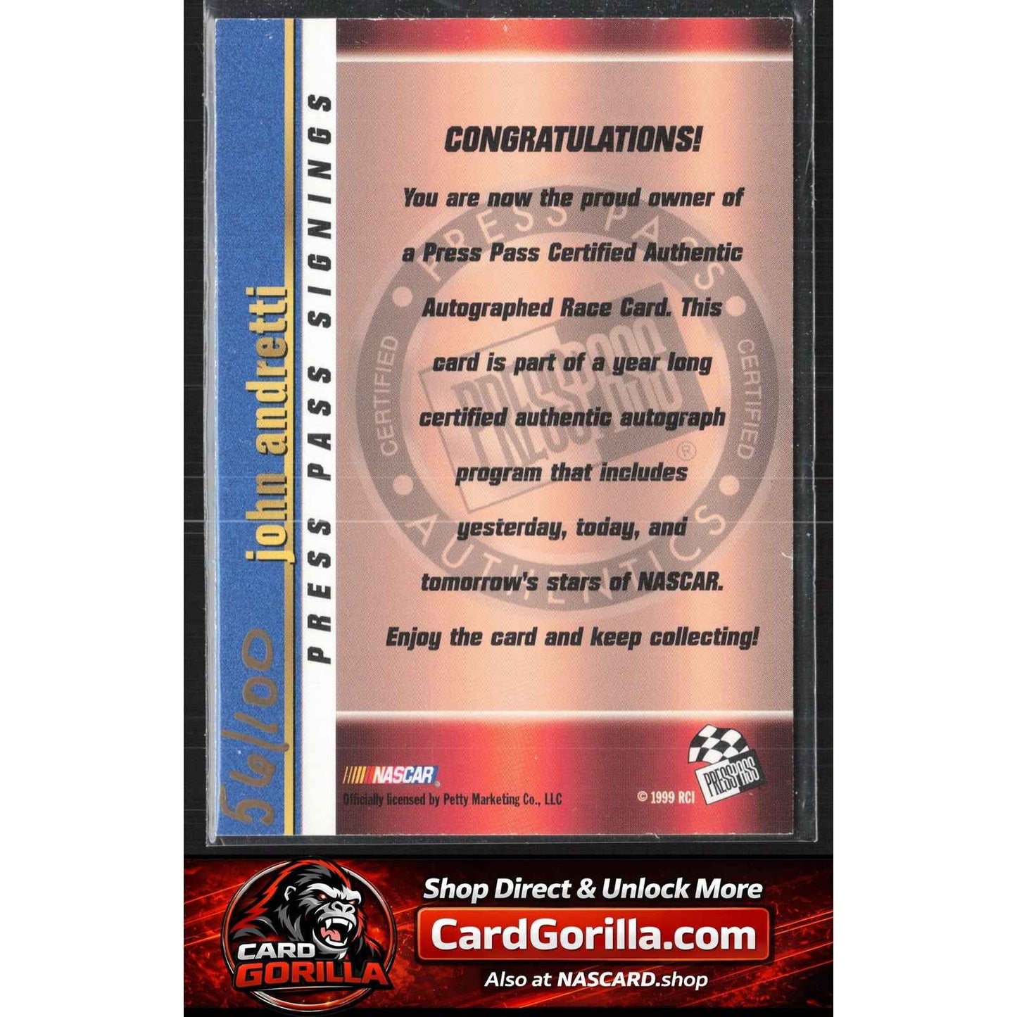 2000 Press Pass #NNO John Andretti Signings Gold #/100