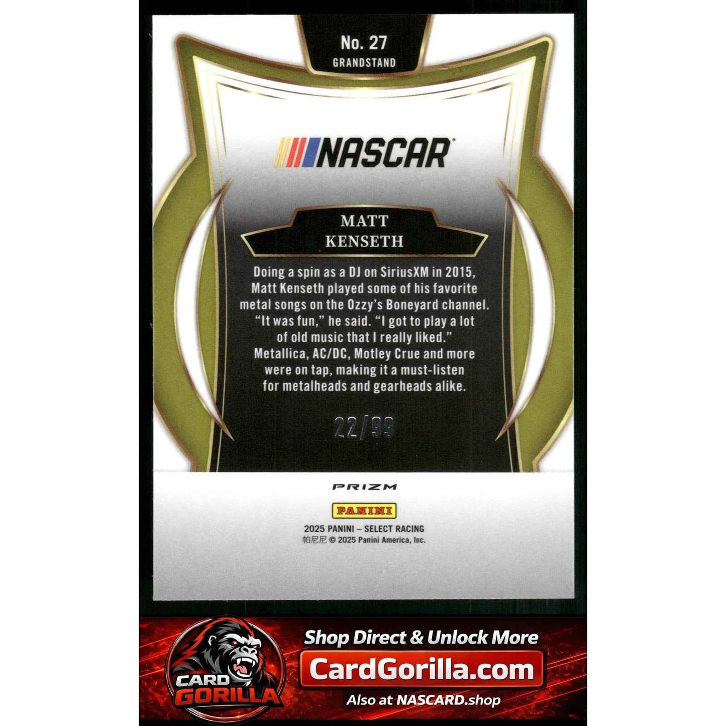 2025 Panini Select #27 Matt Kenseth White Prizms #/99