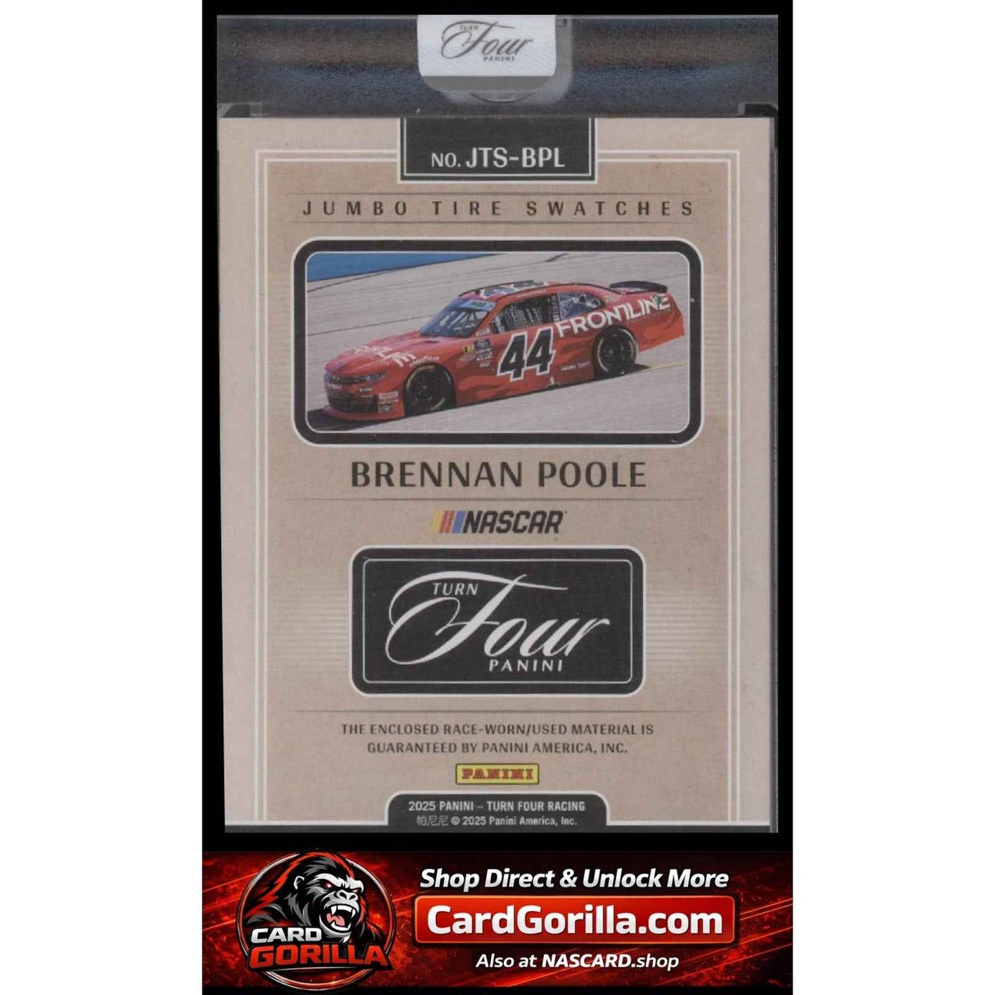 2025 Panini Turn Four #JTS-BPL Brennan Poole Jumbo Tire Swatches Red #/20