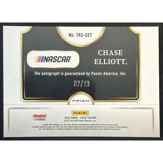 2025 Panini Select Chase Elliott Trackside Action Signatures Gold Prizm /10