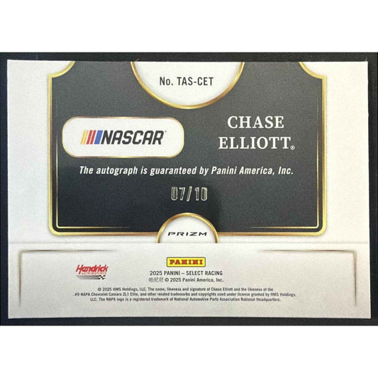 2025 Panini Select Chase Elliott Trackside Action Signatures Gold Prizm /10