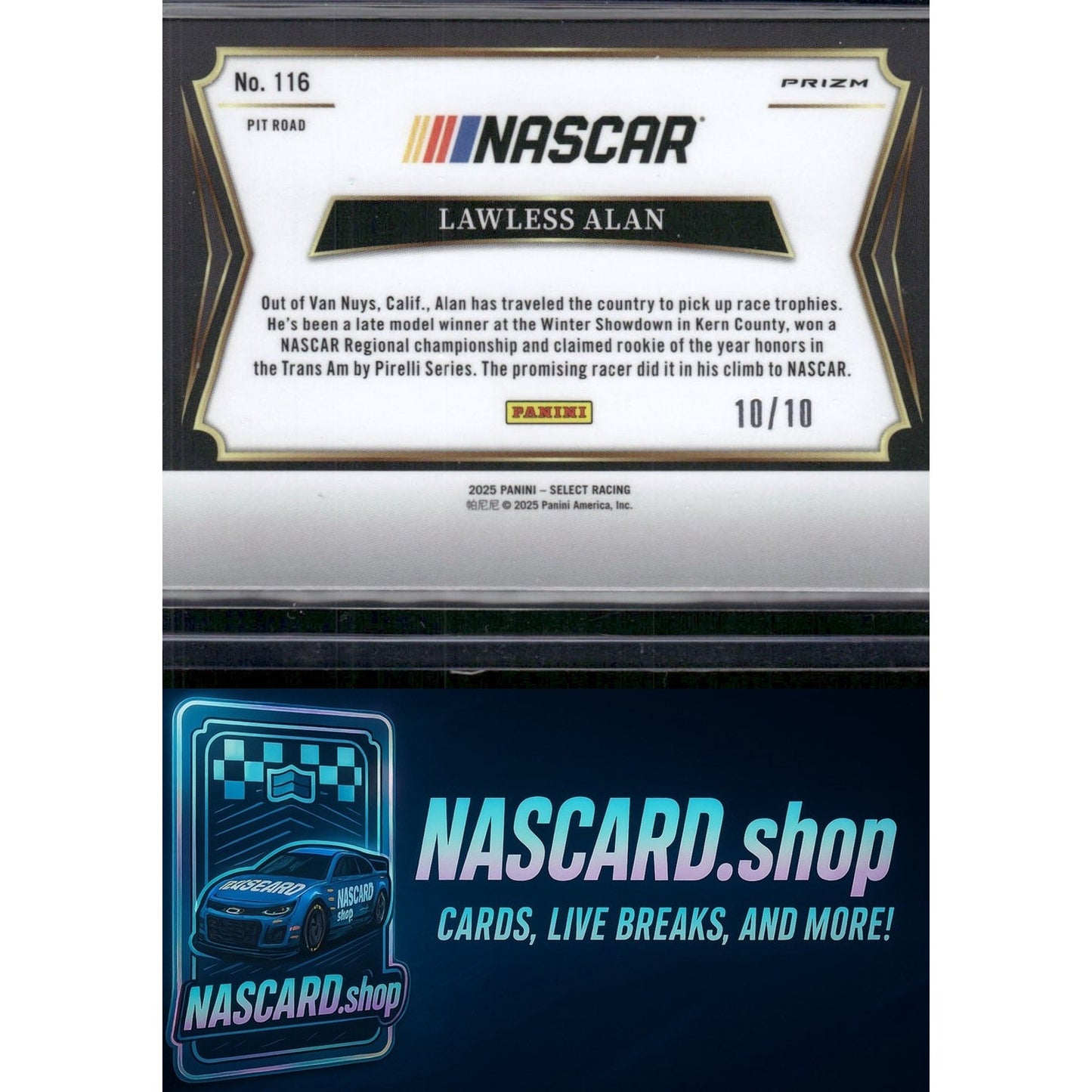 2025 Select Racing #116 Lawless Alan Pit Road Gold Prizms #10/10 - NASCARD.shop
