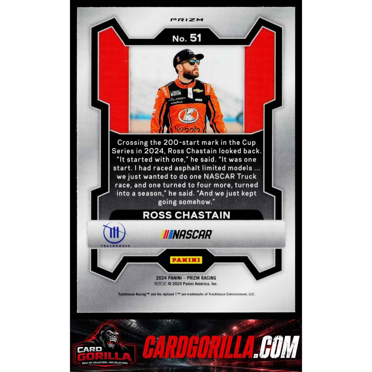 2024 Panini Prizm #51 Ross Chastain White Sparkle