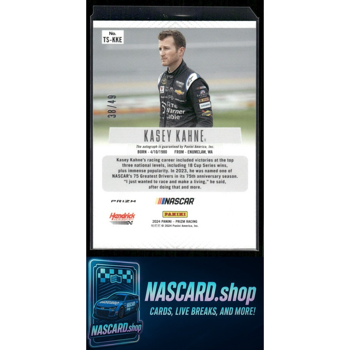 2024 Panini Prizm #TS-KKE Kasey Kahne Throwback Signatures Blue #/49