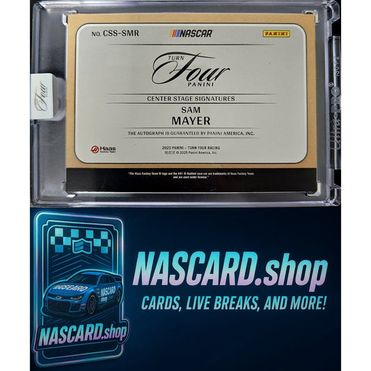 2025 Panini Turn Four Racing Sam Mayer Center Stage Signatures Red #/15