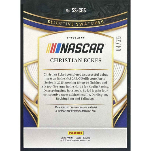 2026 Panini Select NASCAR Christian Eckes Selective Swatches Tie-Dye Prizms /25