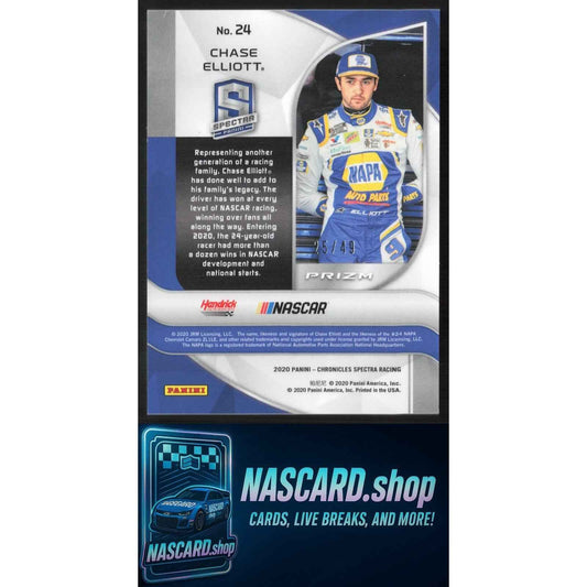 2020 Panini Chronicles #24 Chase Elliott Spectra Neon Green Kaleidoscope #/49