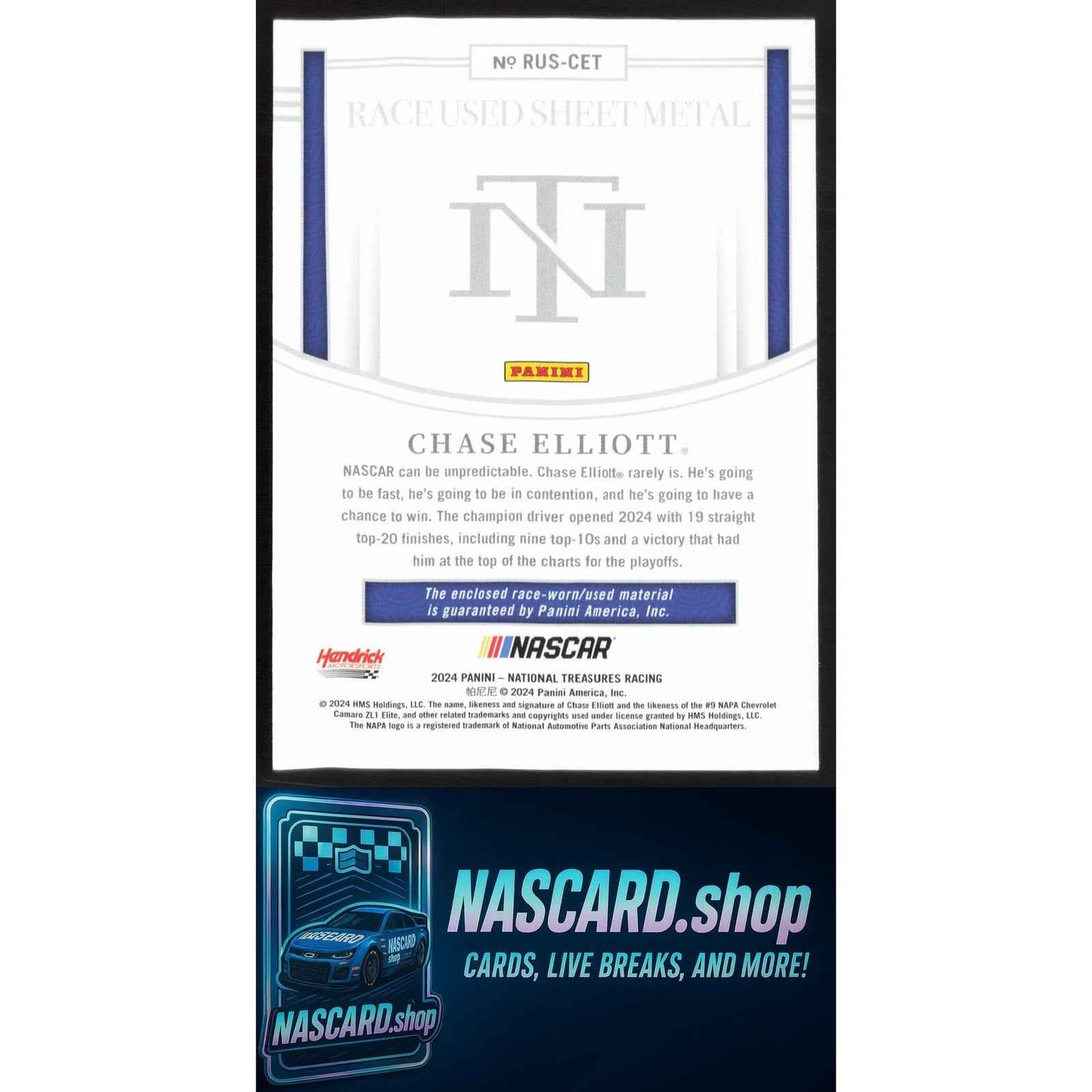 2024 Panini National Treasures #RUS-CET Chase Elliott Race Used Sheet Metal #/99