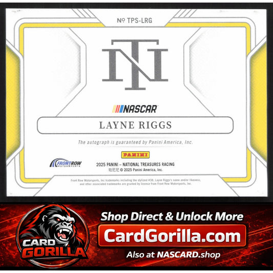 2025 Panini National Treasures #TPS-LRG Layne Riggs Track Pass Signatures #/99