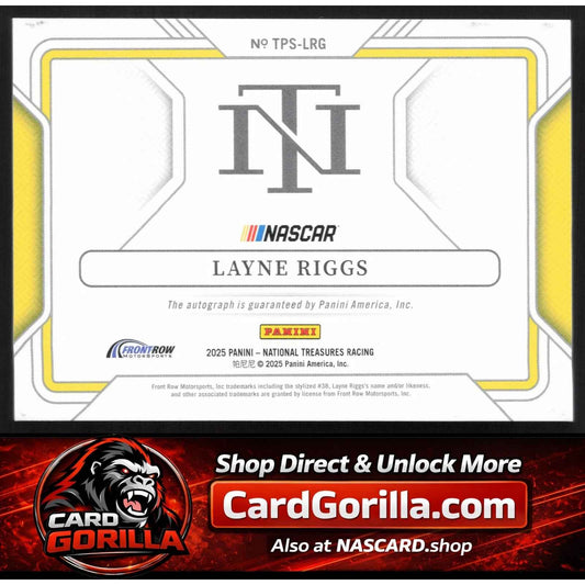 2025 Panini National Treasures #TPS-LRG Layne Riggs Track Pass Signatures #/99