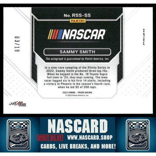 2023 Panini Prizm - Rookie Stripes Signatures Sammy Smith #RSS-SS Gold Prizm /10 - NASCARD.shop
