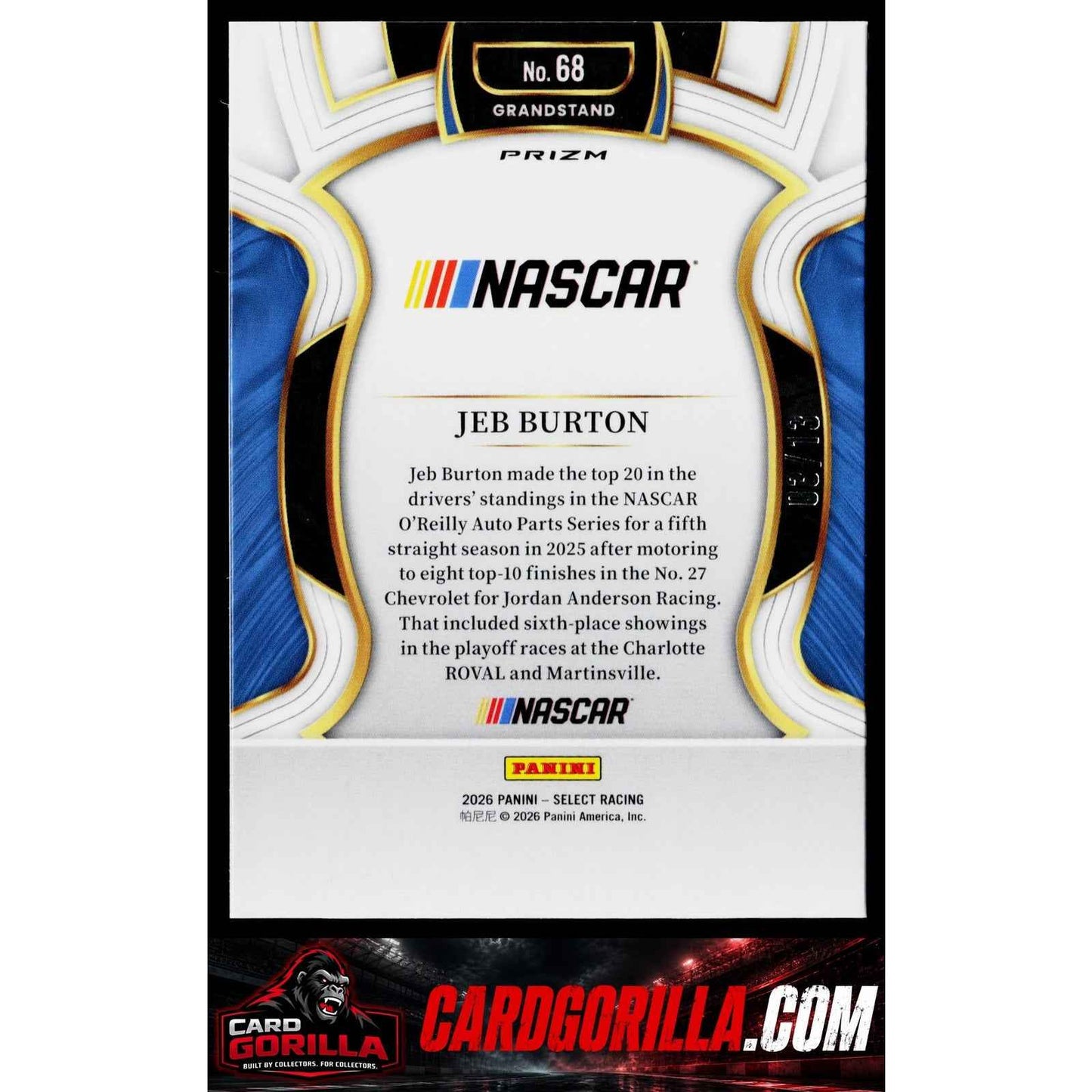 2026 Panini Select #68 Jeb Burton Gold Power Plaid #/13