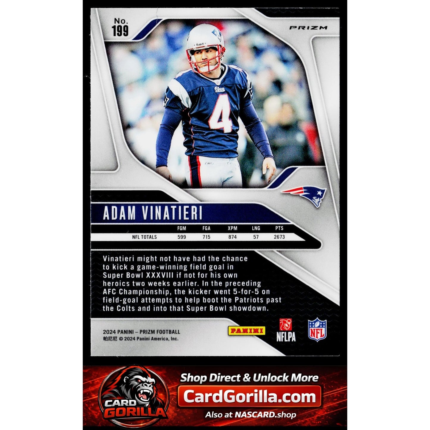 2024 Panini Prizm #199 Adam Vinatieri Red White and Blue