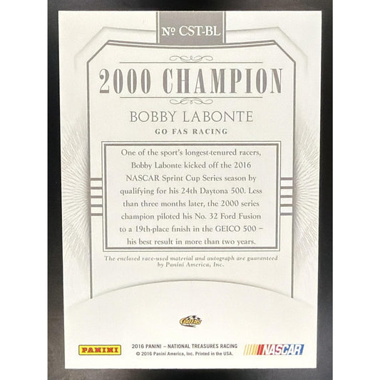 2016 National Treasures Bobby Labonte Championship Signature Threads Gold /10