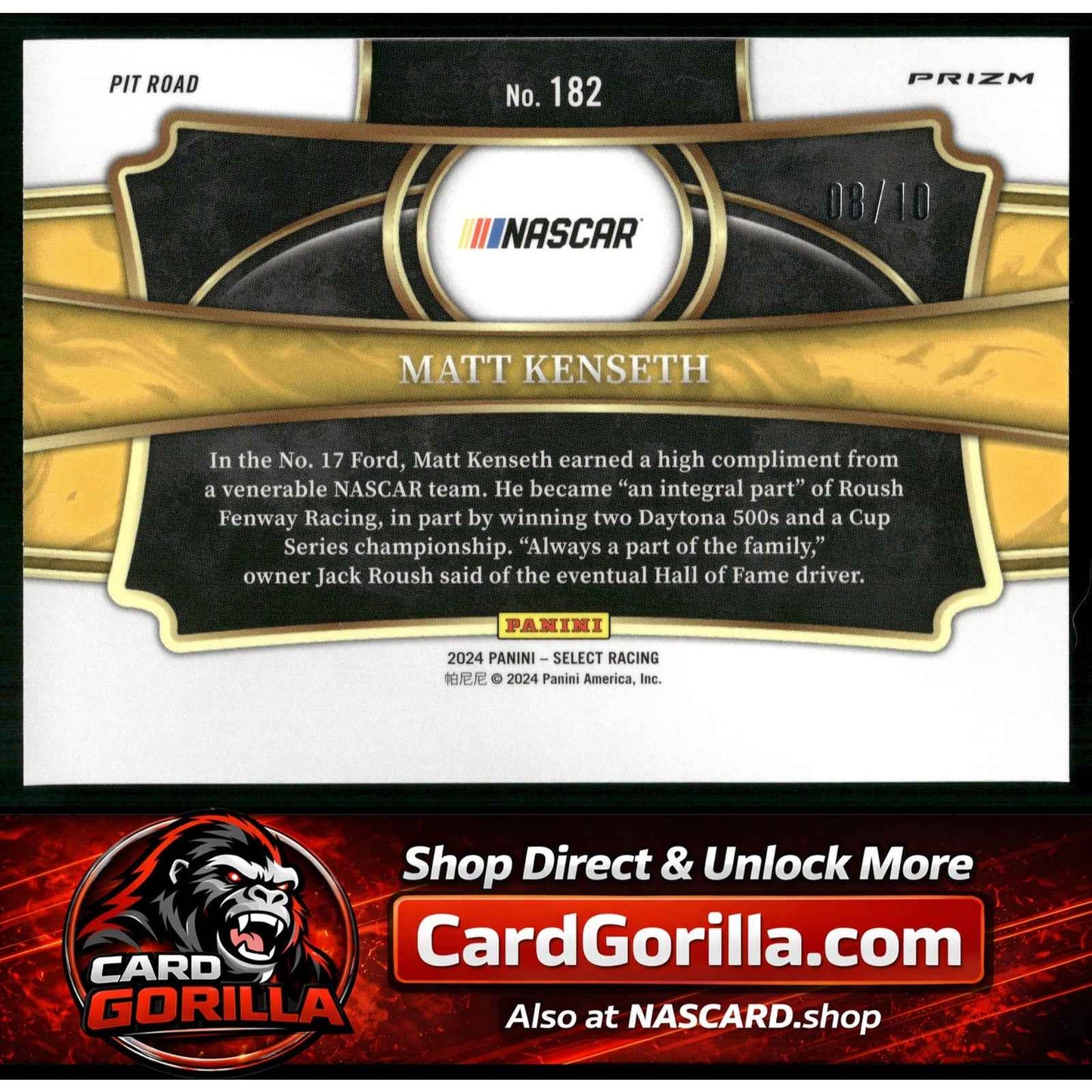 2024 Panini Select #182 Matt Kenseth Gold Prizms #/10