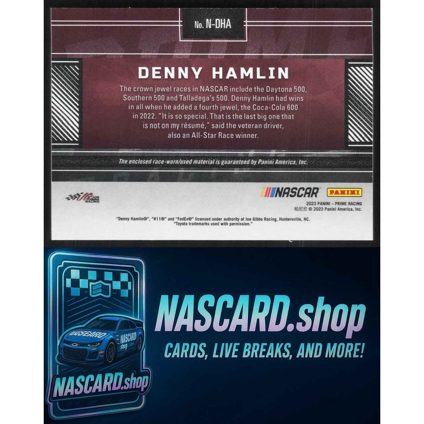 2023 Panini Prime #N-DHA Denny Hamlin Names Tires #/99