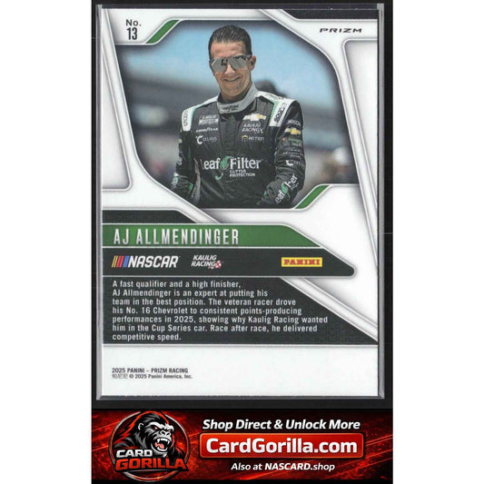 2025 Panini Prizm #13 AJ Allmendinger White Sparkle