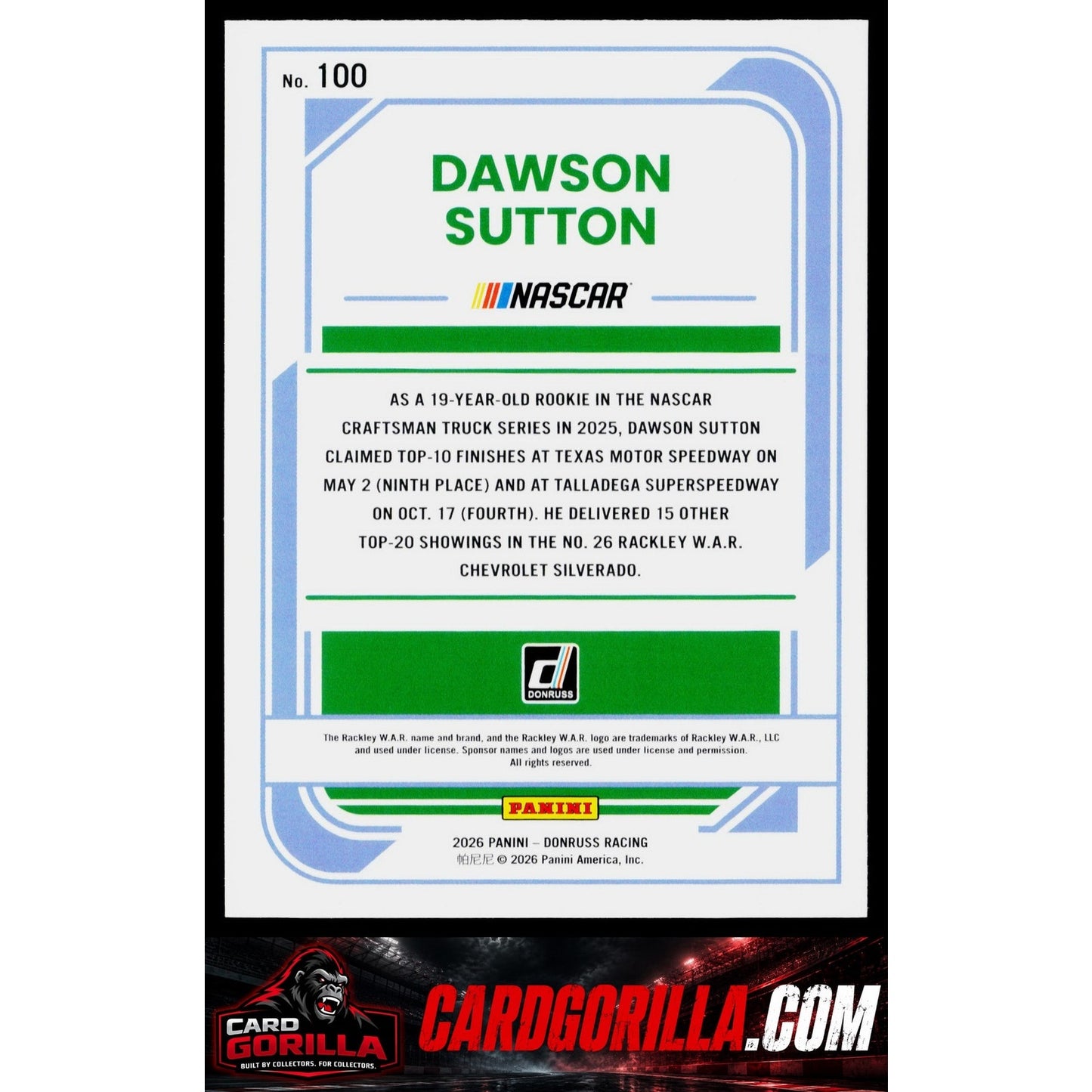 2026 Donruss #100 Dawson Sutton Laser