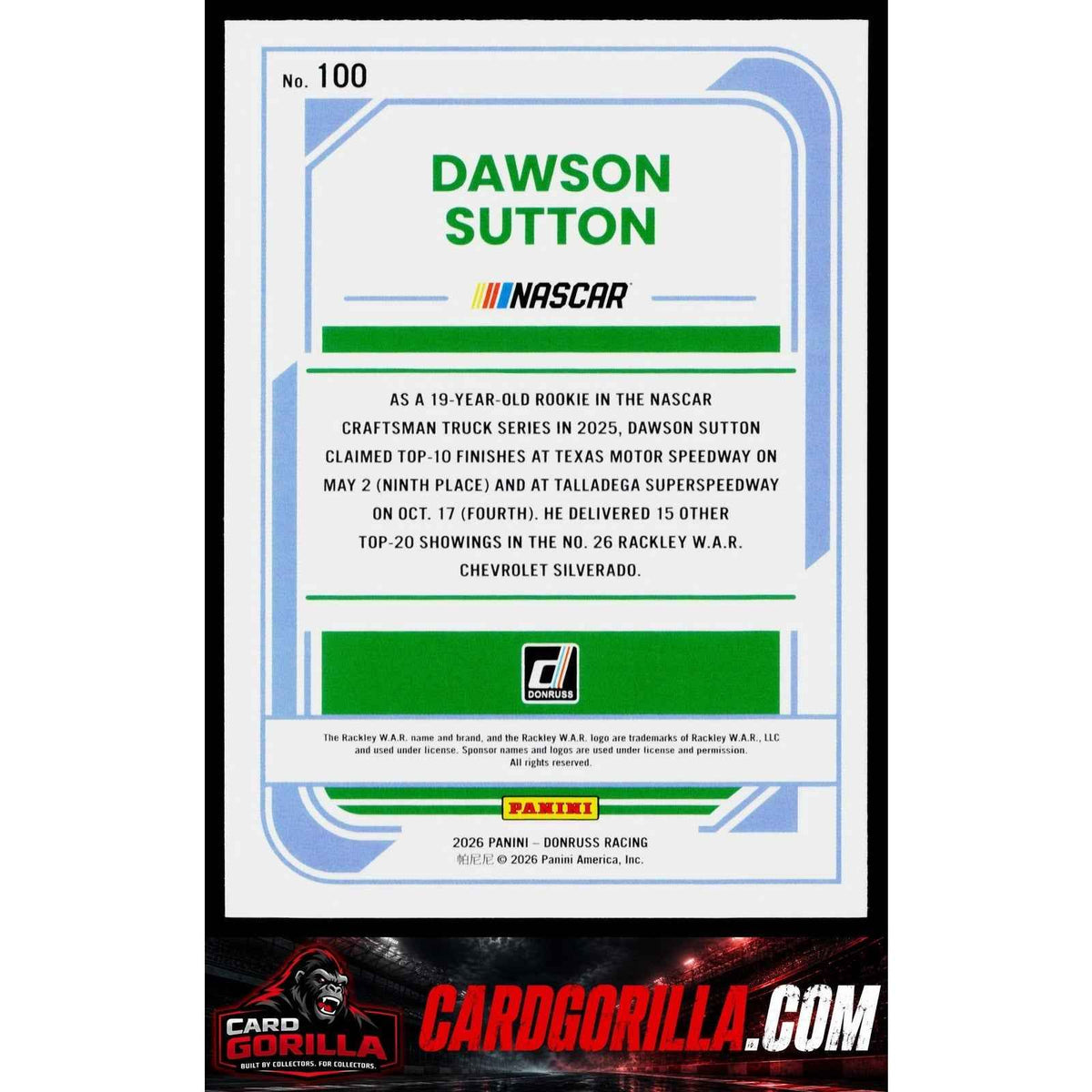2026 Donruss #100 Dawson Sutton Laser