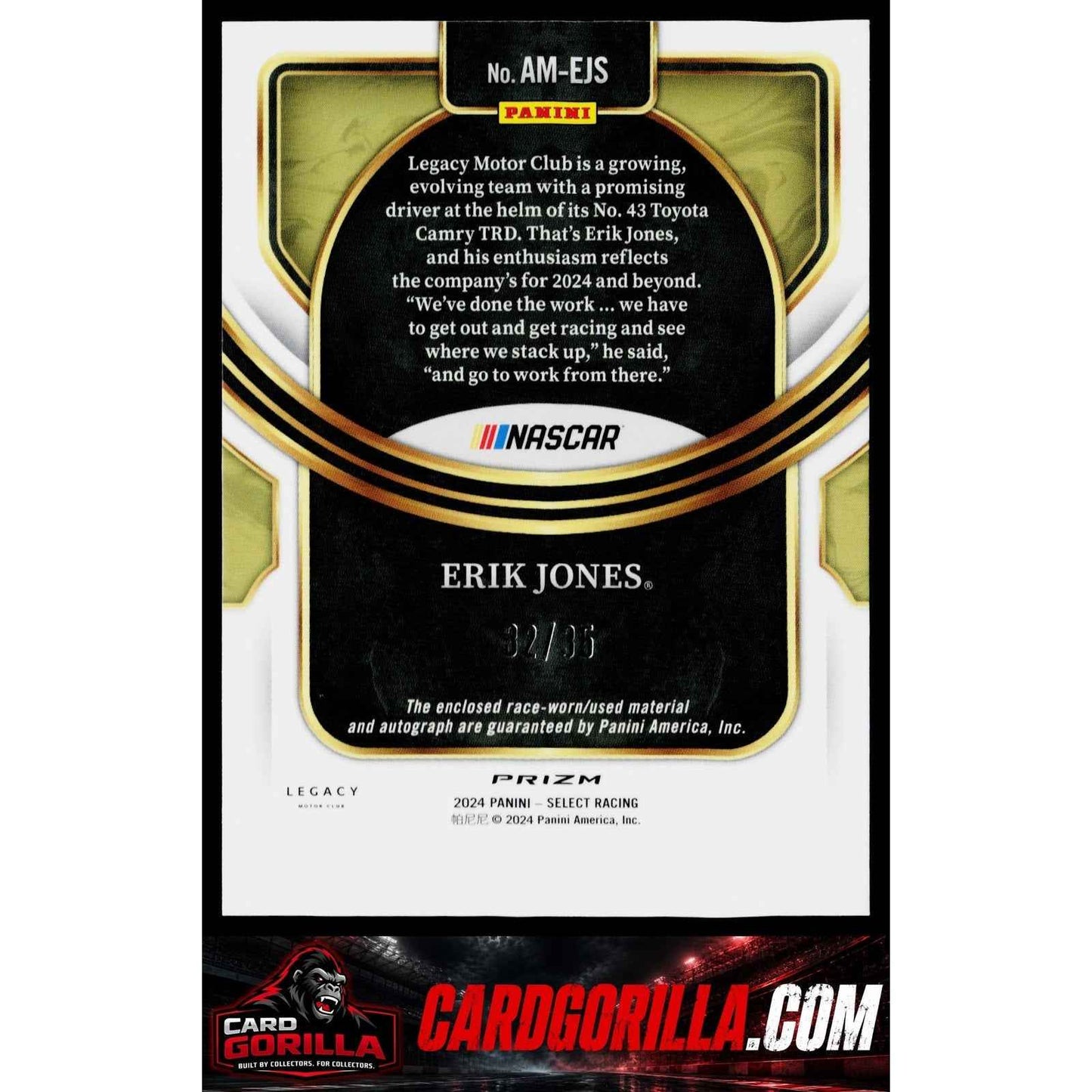 2024 Panini Select #AM-EJS Erik Jones Autographed Memorabilia Blue Prizms #/35