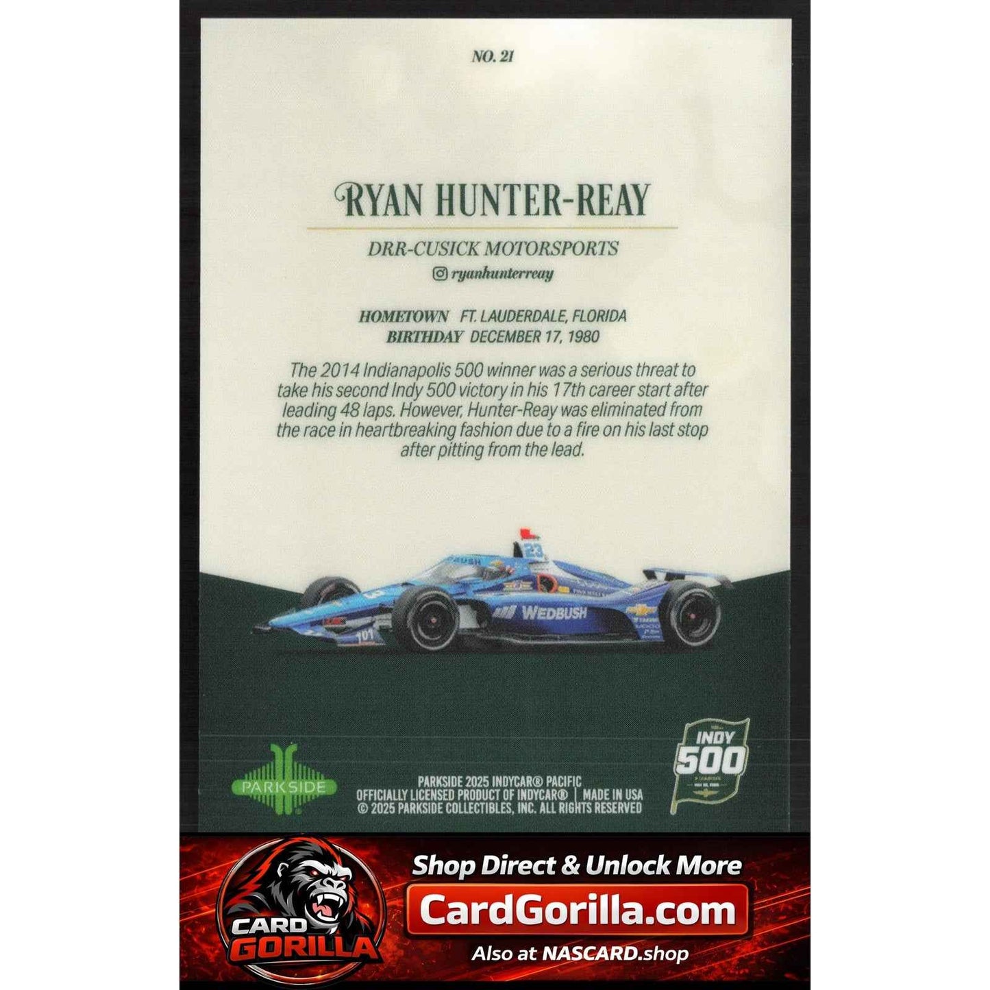 2025 Parkside Indy 500 Pacific #21 Ryan Hunter-Reay Red V2