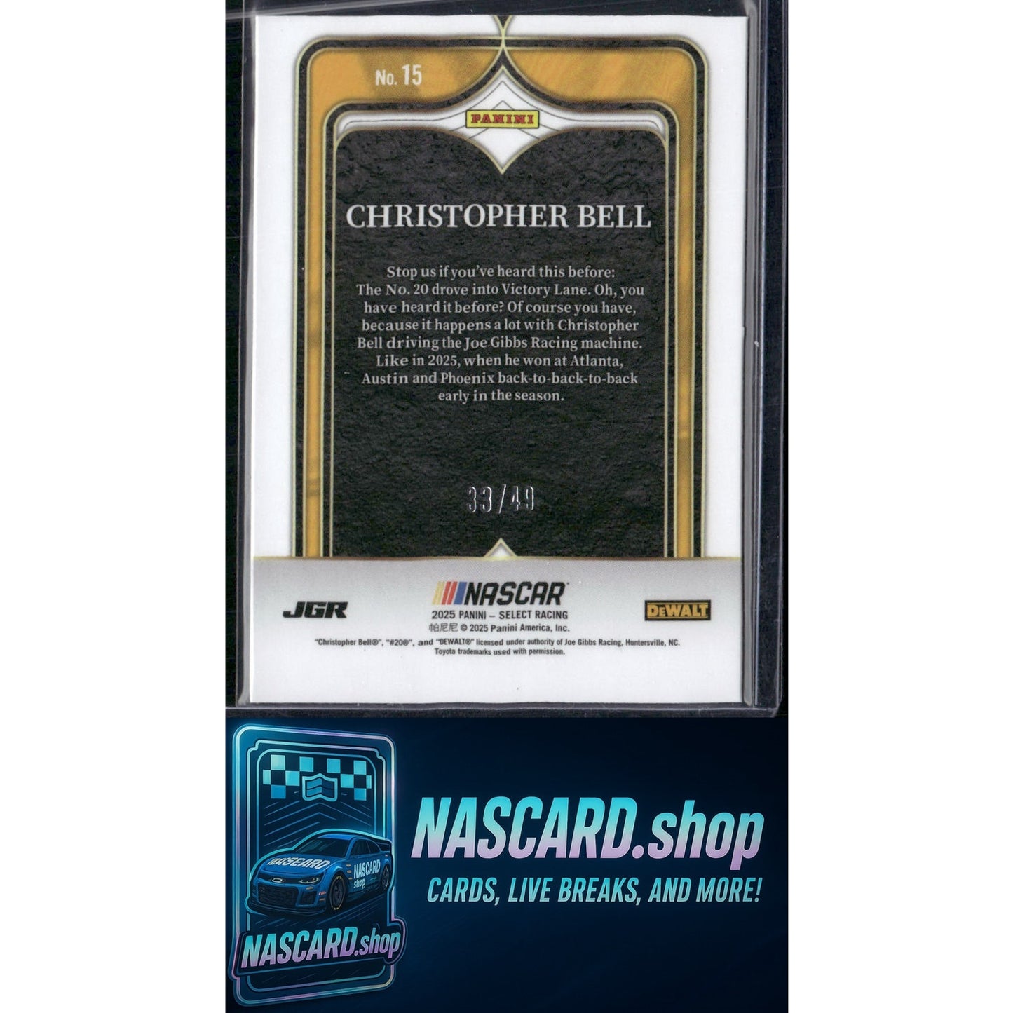 2025 Select Racing #15 Christopher Bell Numbers Blue Prizms #/49 - NASCARD.shop